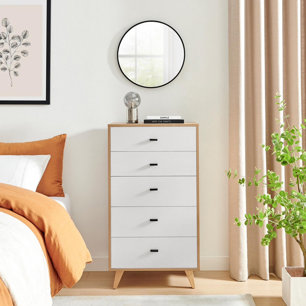 Furniturebox Billet 5 Drawer Off White and Wood Effect Chest of Drawers Image 6
