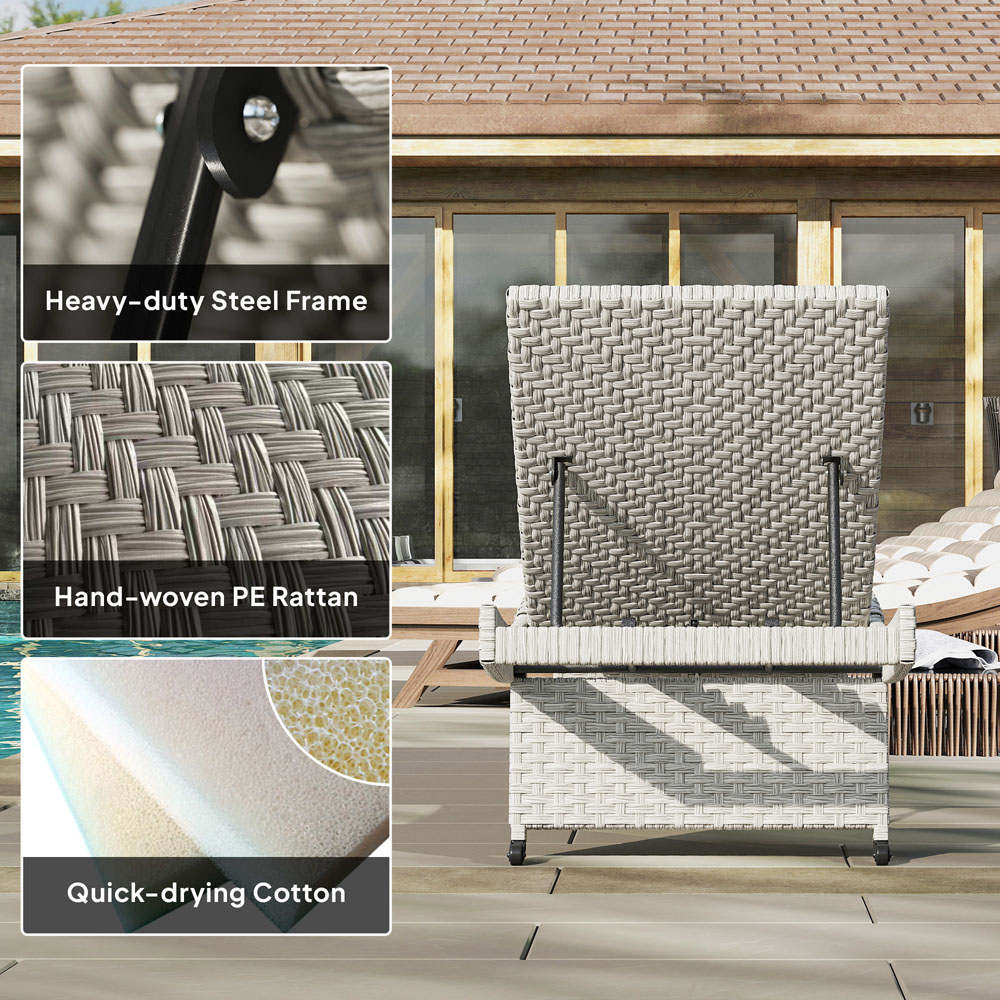 Outsunny Grey Rattan 4 Position Adjustable Sun Lounger Image 4