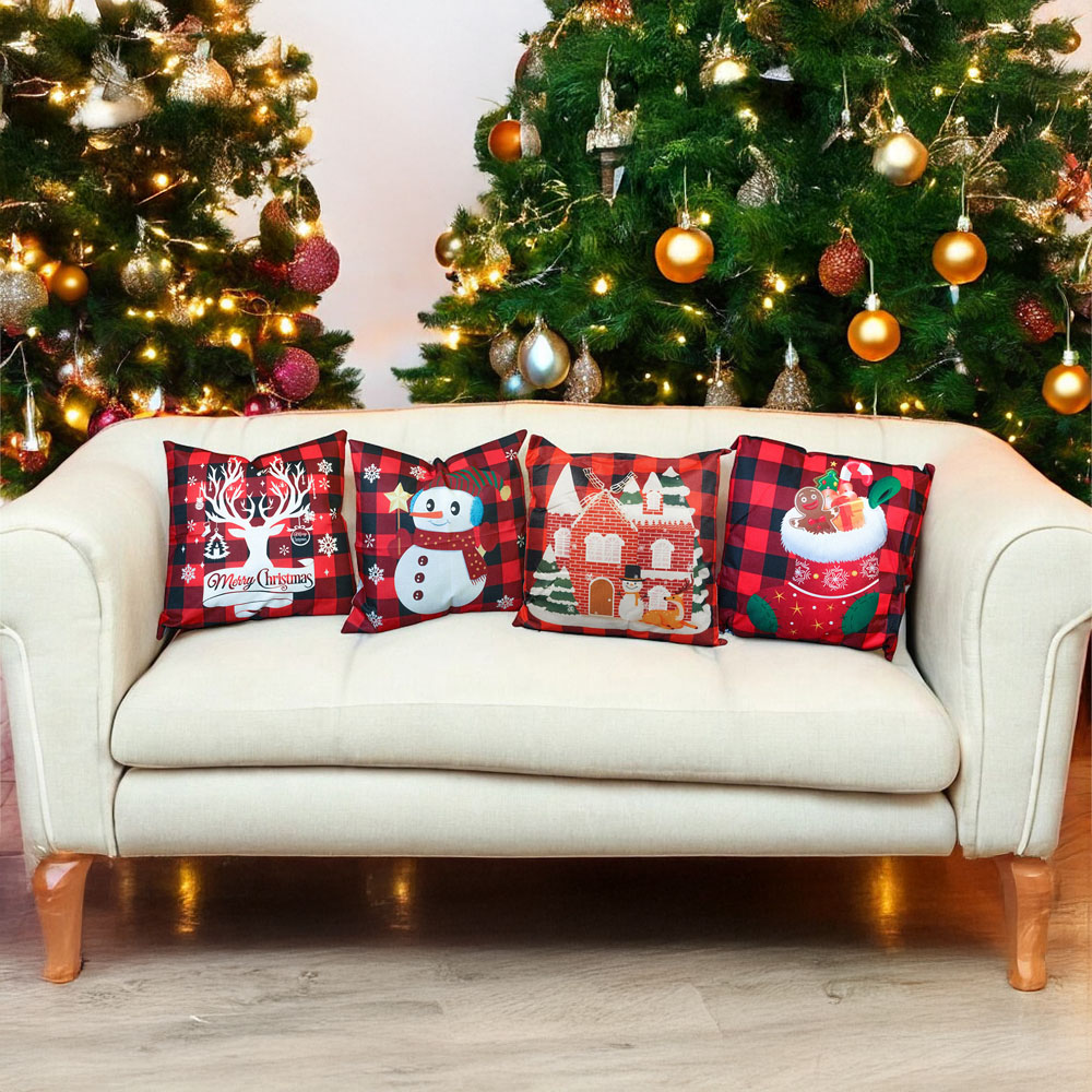 Xmas Haus Festive Black and Red Plaid House Christmas Cushion 45 x 45cm Image 4