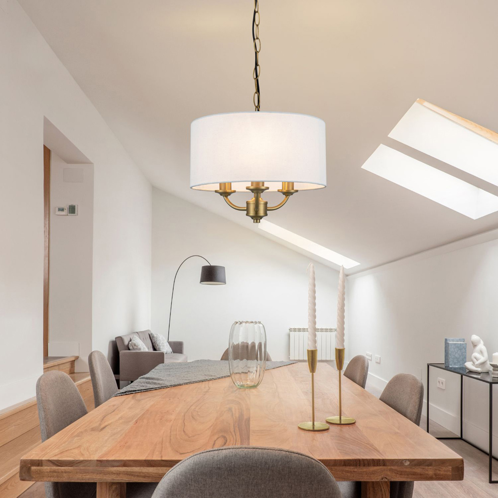 Cosylyte Winston Brass 3 Light Faux Linen Outer Shade Pendant Light Image 7