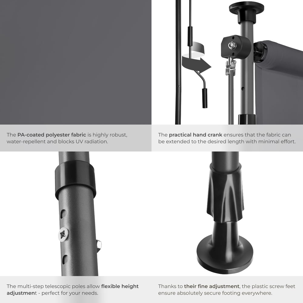 tectake Taija Dark Grey Retractable Awning with Hand Crank 3.1 x 1.58m Image 5