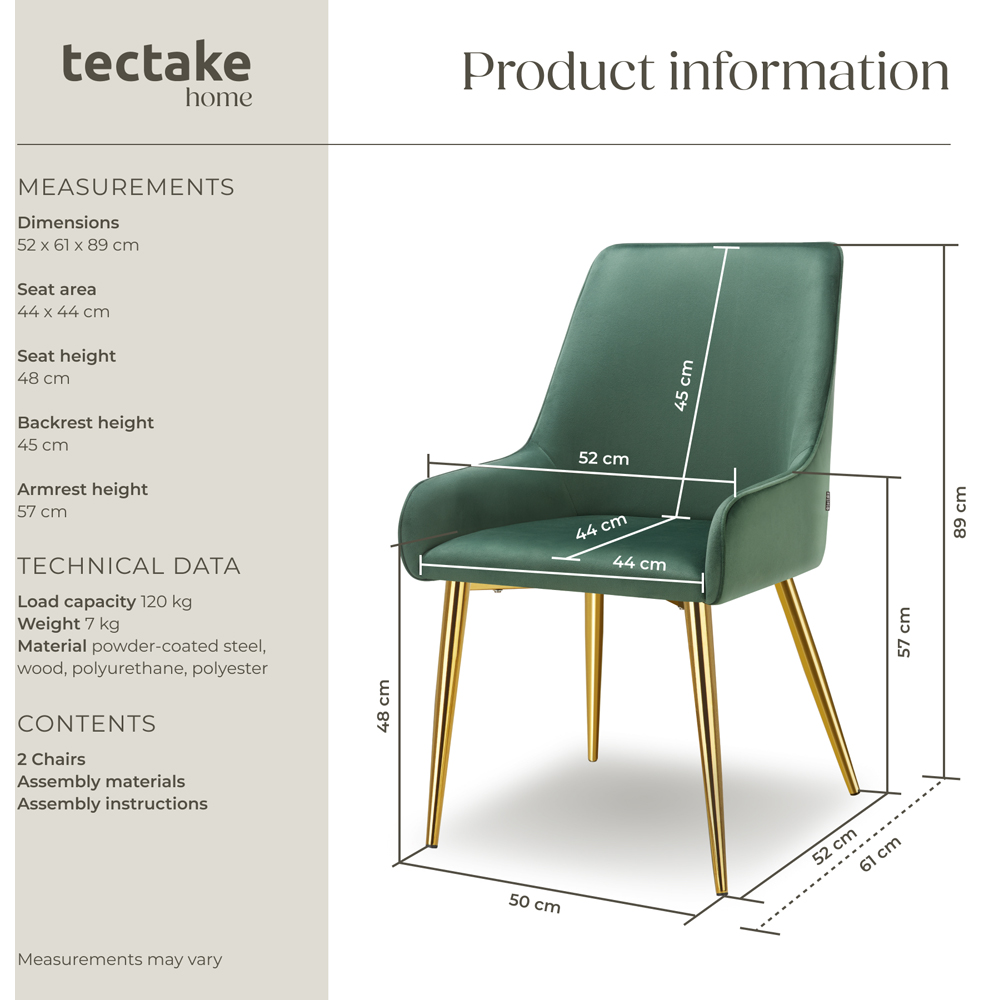 tectake Avane Set of 2 Green Dining Chair Image 9