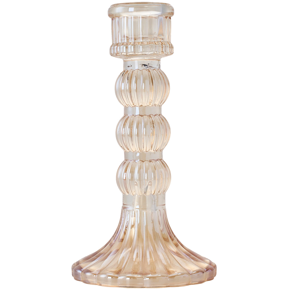 Living and Home Amber Glass Fluted Candlestick Holder Set of 3 Image 4