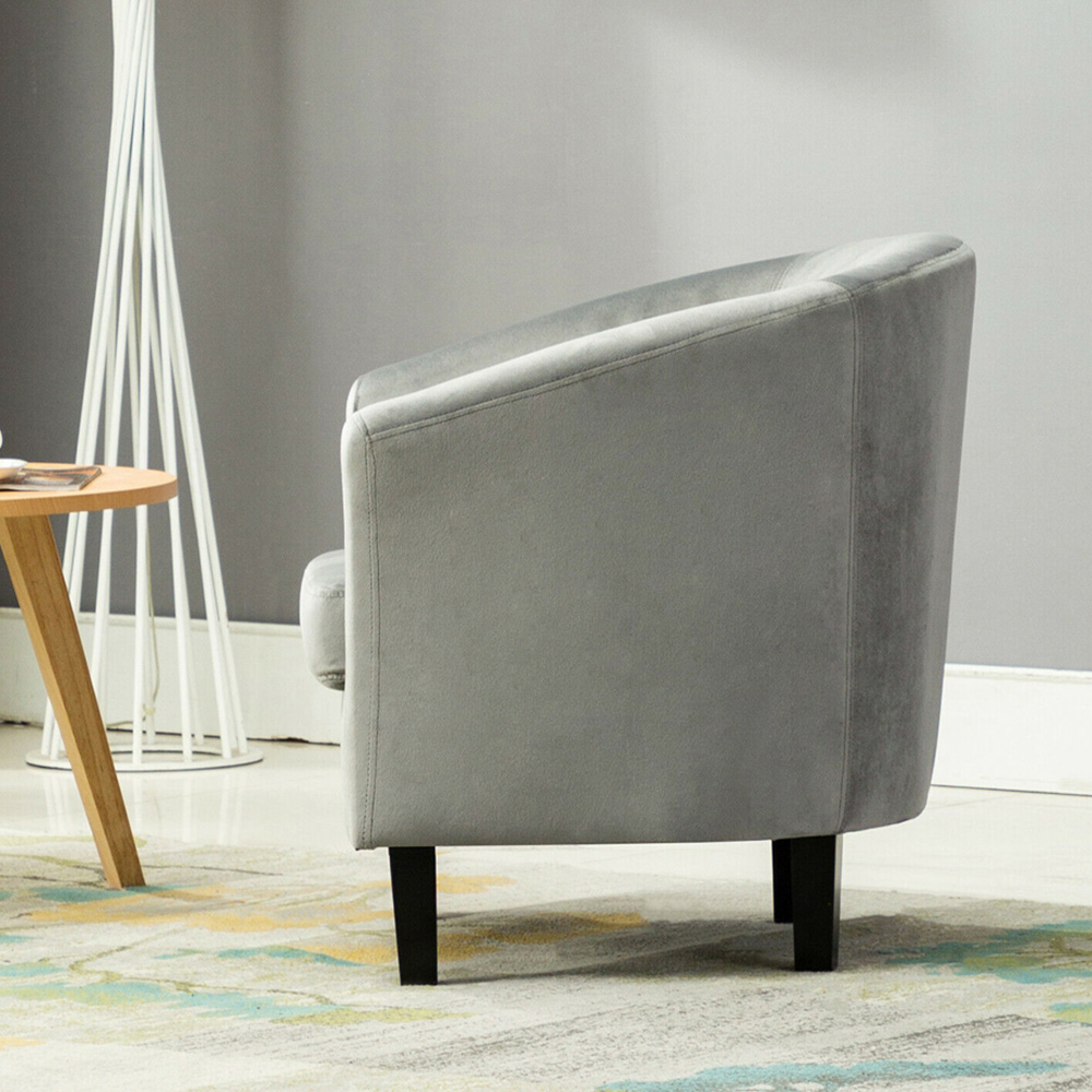 Grey Velvet Fabric Tub Arm Chair Image 3