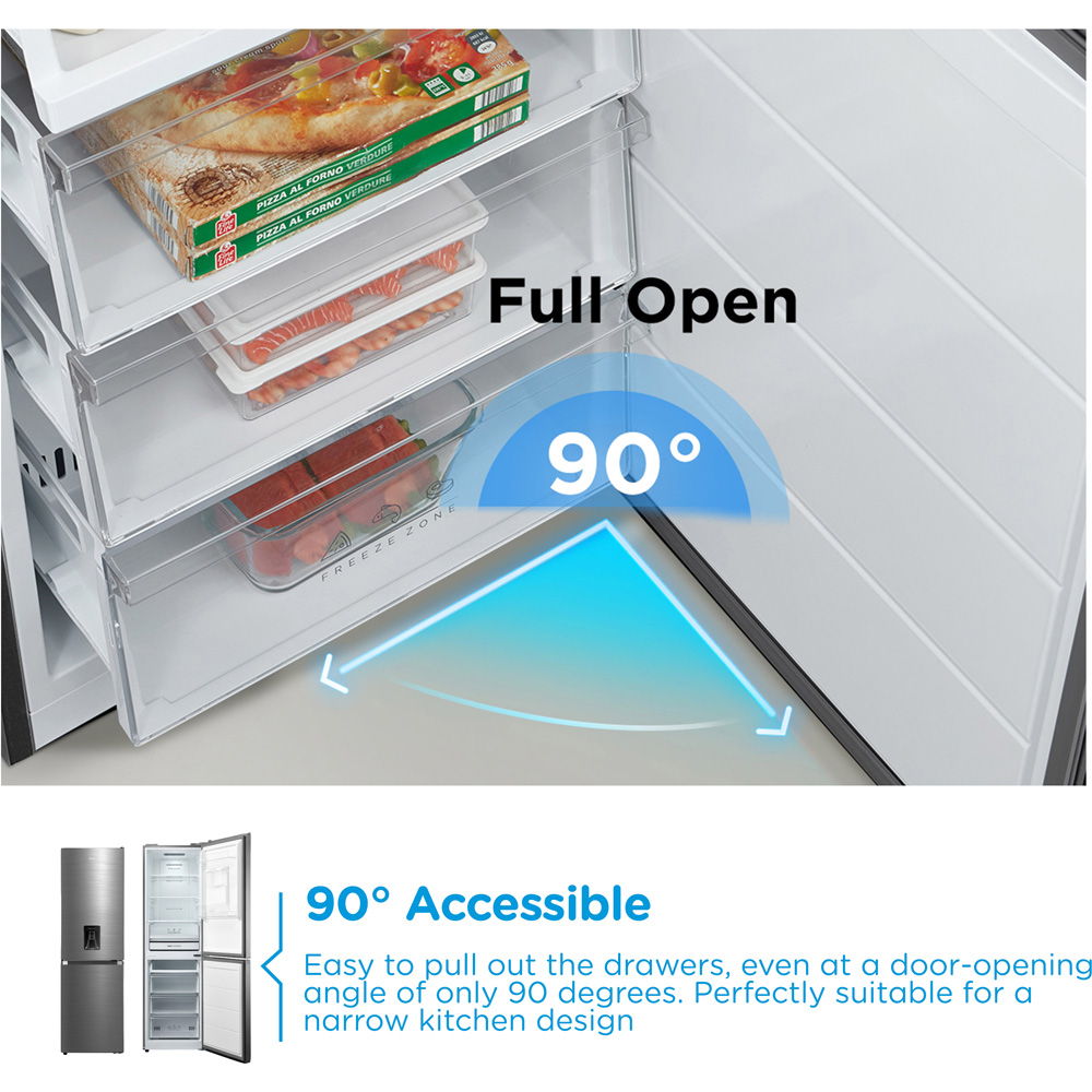 Midea MDRB379FGD46W Inox Total No Frost 273L Combi Fridge Freezer with Non-Plumbed Water Dispenser Image 8
