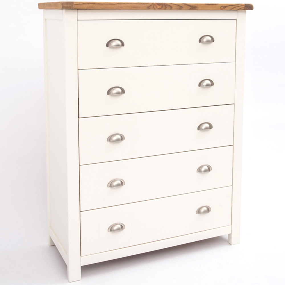 Cabinet Bits Lovere 5 Drawer White Chrome Cup Handle Chest of Drawers Image 3