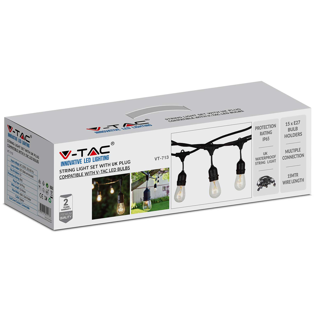 V-TAC 15 Bulb Holder Festoon String Light Image 5