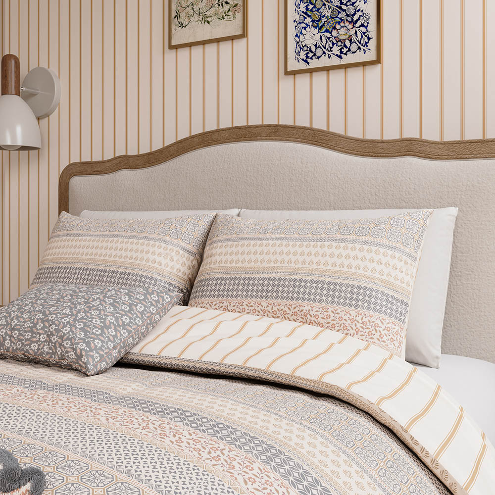 Helena Springfield Super King Size Graphite and Copper Folk Stripe Duvet Set Image 3