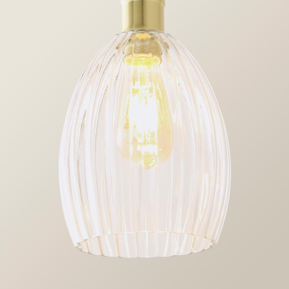 ValueLights Cheltenham Ribbed Shade Brushed Gold Ceiling Pendant Light with Bulb Image 4