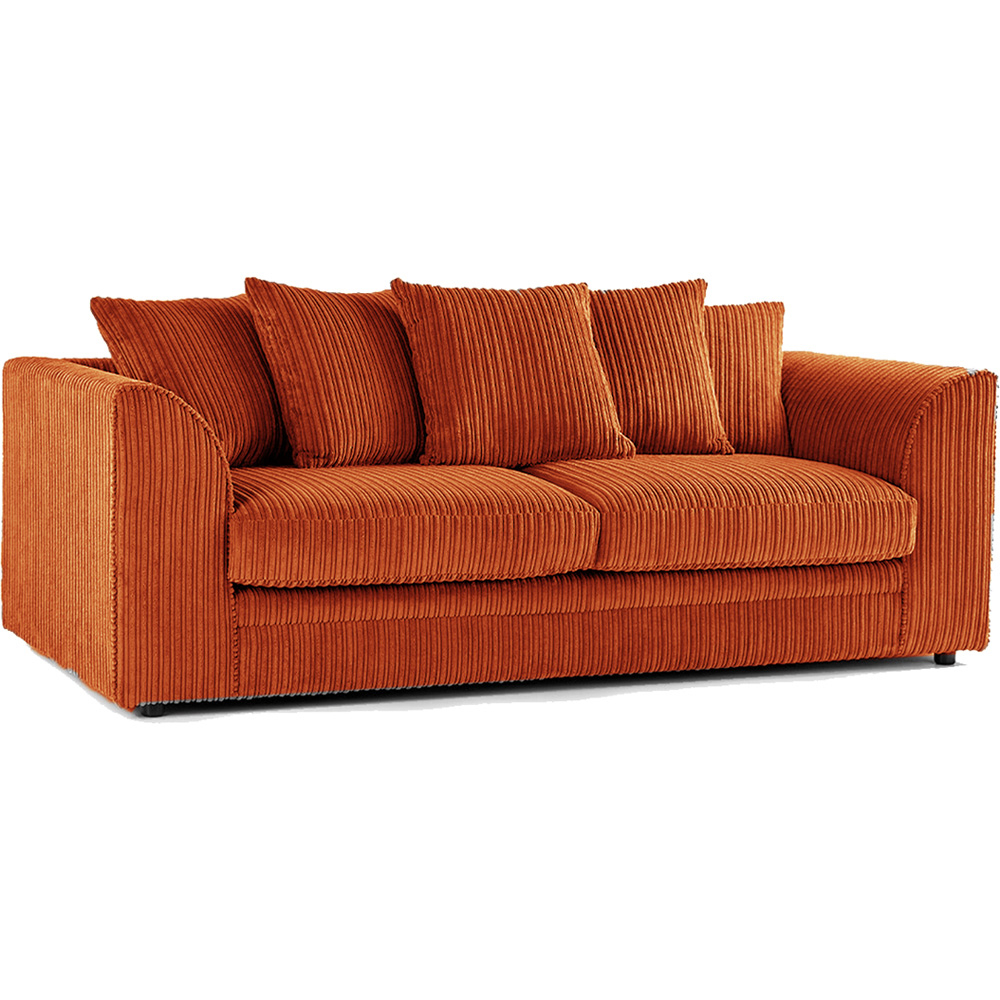 Luxor 3 Seater Orange Jumbo Cord Scatter Back Sofa Image 2
