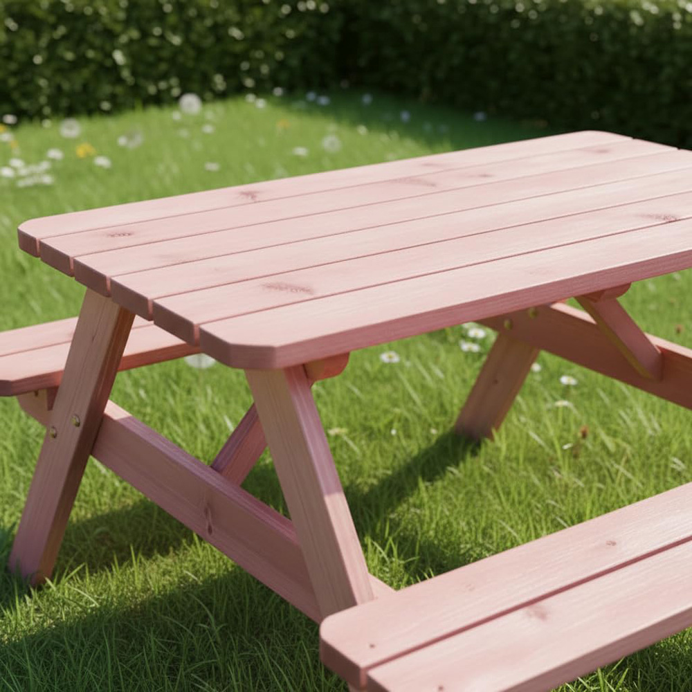AMATA Ungurs Children's Powder Pink Maxi Wooden Picnic Table Image 3