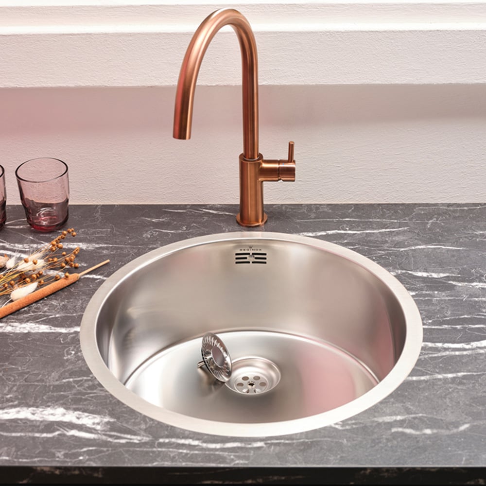 Reginox New York Silver Single Round Bowl Sink 463 x 180mm Image 2
