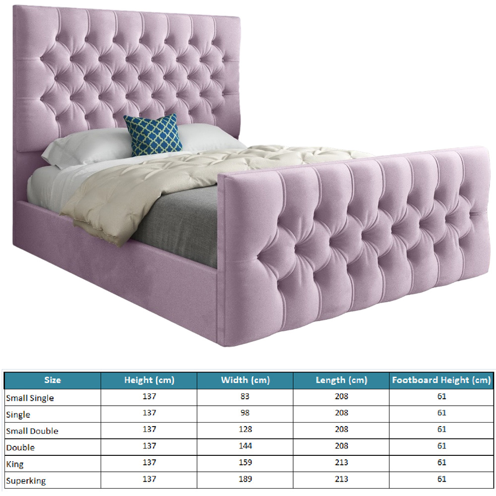 Novara Pink Single Velvet Upholstered Bed Frame with Pleated Chesterfield Headboard Image 7