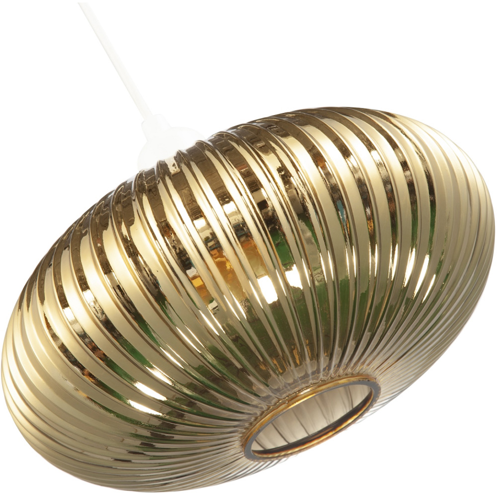 Happy Homewares Designer Shiny Gold Plated Line Ribbed Glass Oval Pendant Shade Image 7