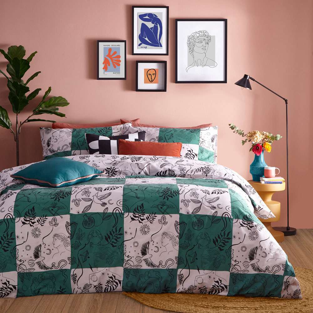 furn. Mythos King Size Green and Natural Duvet Set Image 4