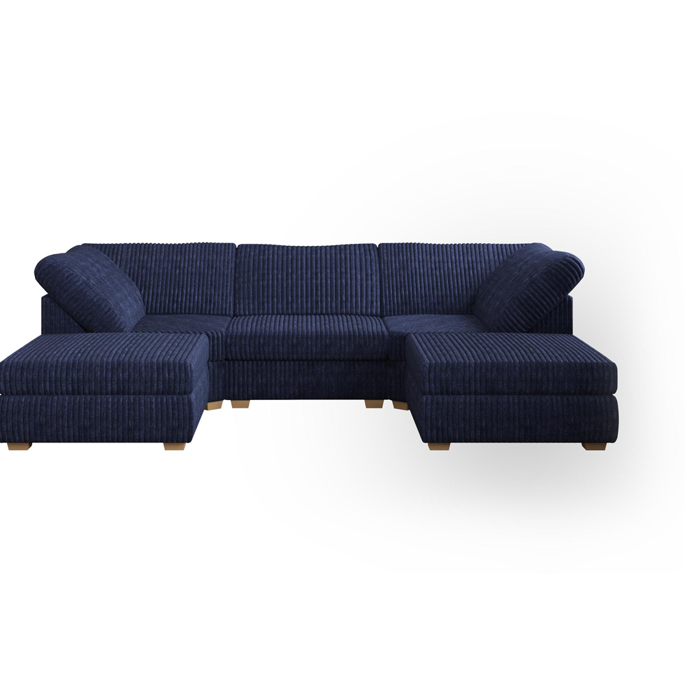 Nestle 5 Seater Navy Plush Faux Fur Fixed Back U-Shape Sofa Image 2
