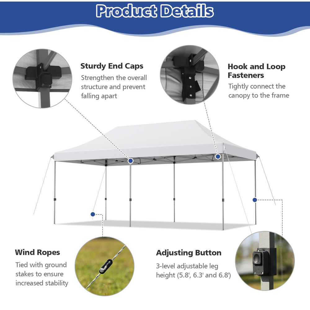 Costway 3 x 6m White Height Adjustable Pop Up Gazebo with Storage Bag Image 7