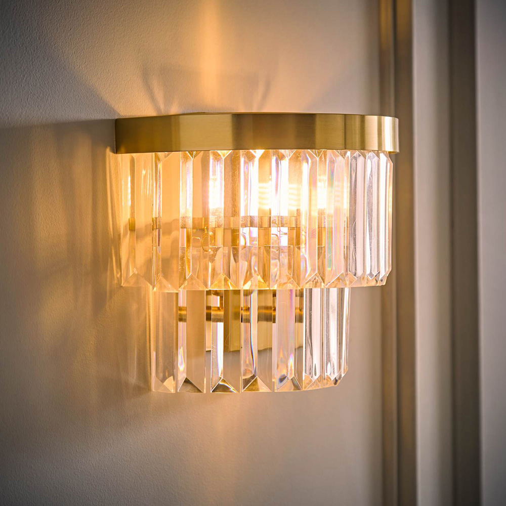 ValueLights Pemberley 2-Tier Gold Acrylic Jewel Wall Light with Bulb Image 2