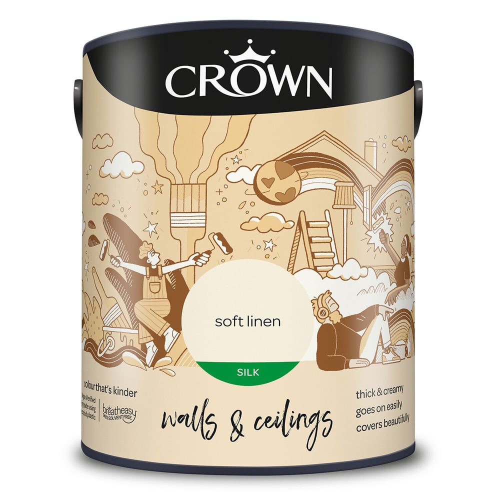 Crown Silk Emulsion Paint 5L - Soft Linen Image 2