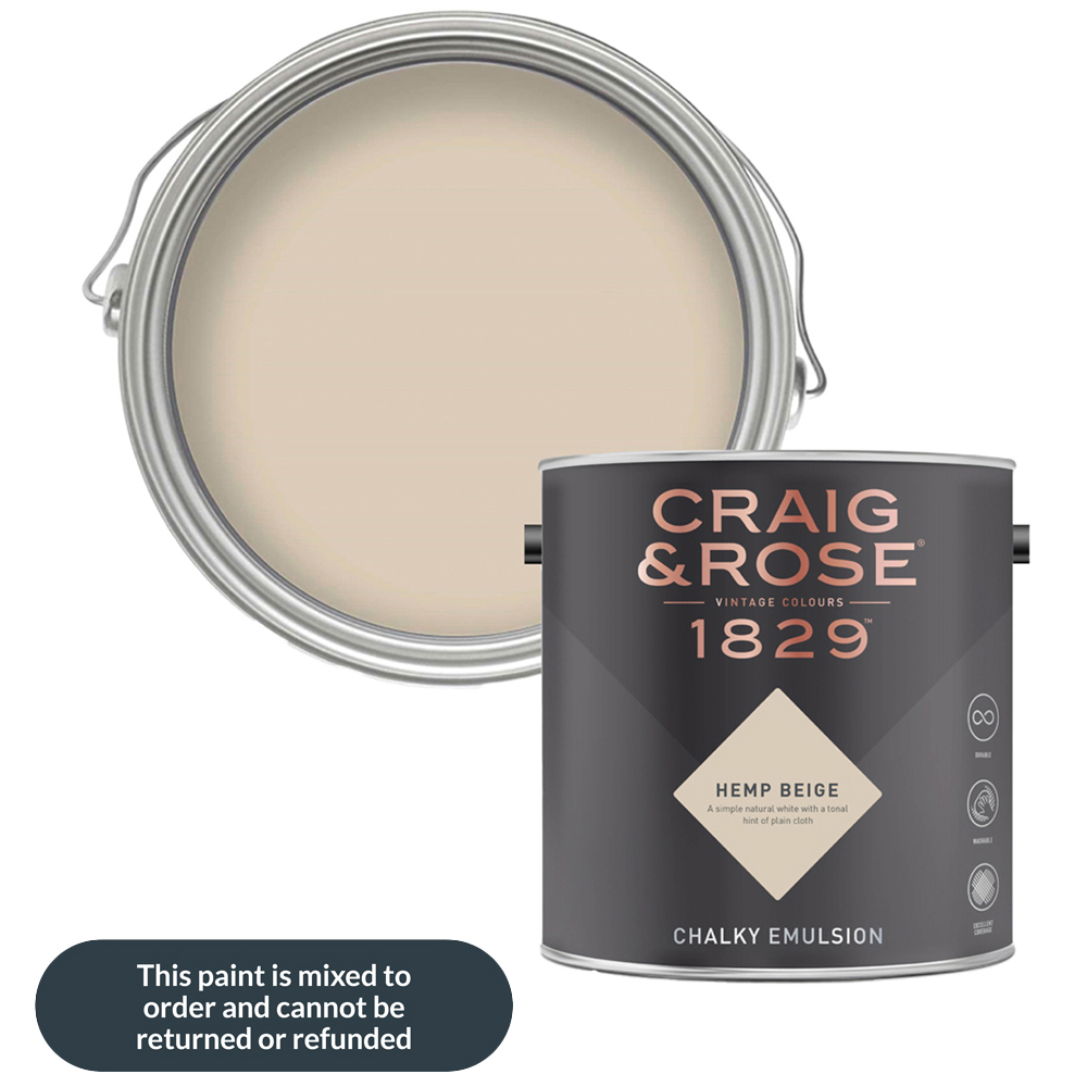 Craig & Rose Walls and Ceilings Hemp Beige Chalky Emulsion Paint 5L Image 1