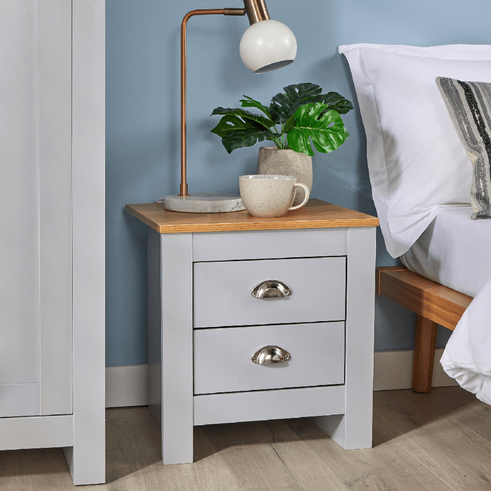 Home Source Camden 2 Drawer Grey Bedside Table Image 6
