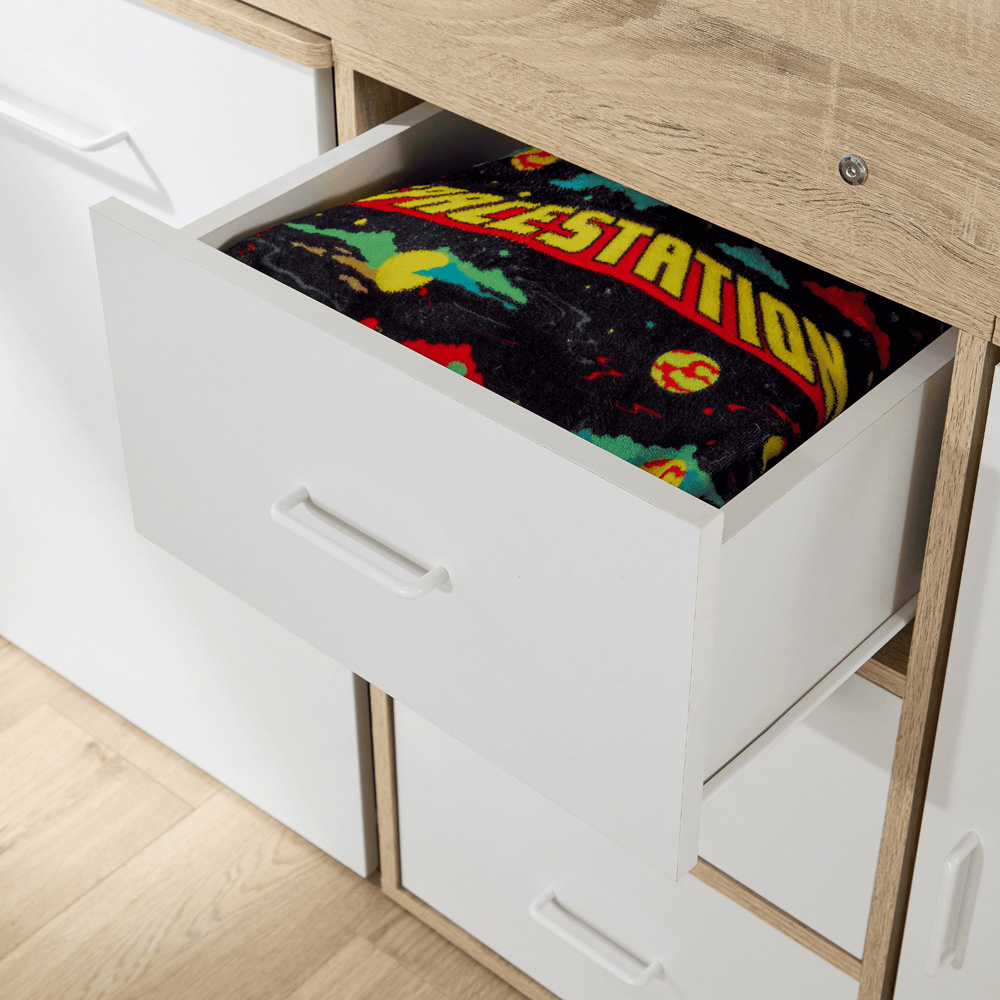 Home Source Marsden Oak and White Cabin Bed with Storage Shelf Image 5