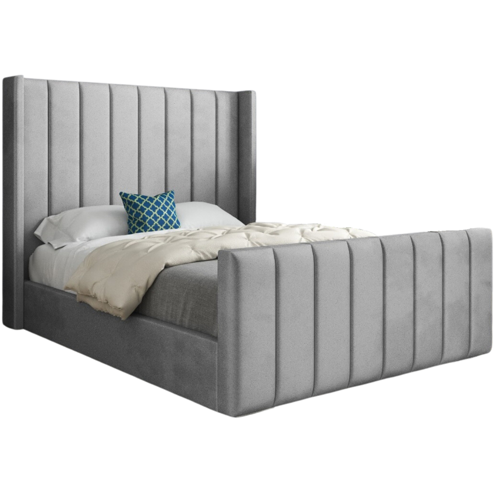 Romano King Size Grey Soft Velvet Upholstered Bed Frame with Straight Winged Headboard Image 2