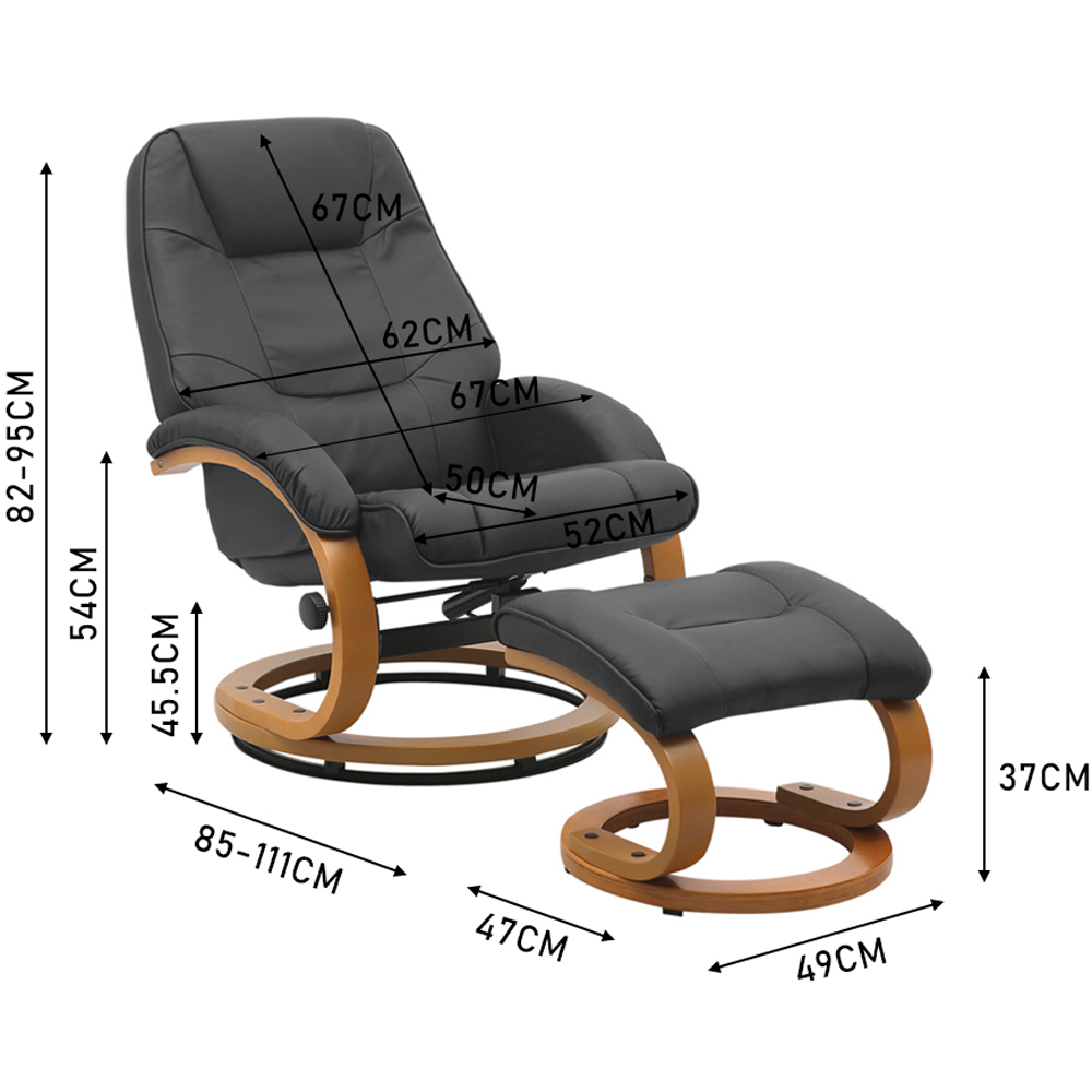 Living and Home Black Reclining Swivel Office Chair with Footstool Image 7