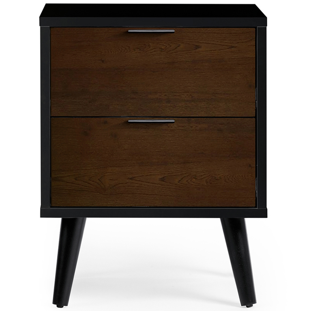 Julian Bowen Alba 2 Drawer Walnut Oak and Matt Black Bedside Table Image 3