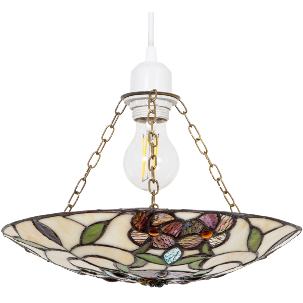 Happy Homewares Tiffany Stained Glass Pendant Shade with Forest Green Leaves Image 1