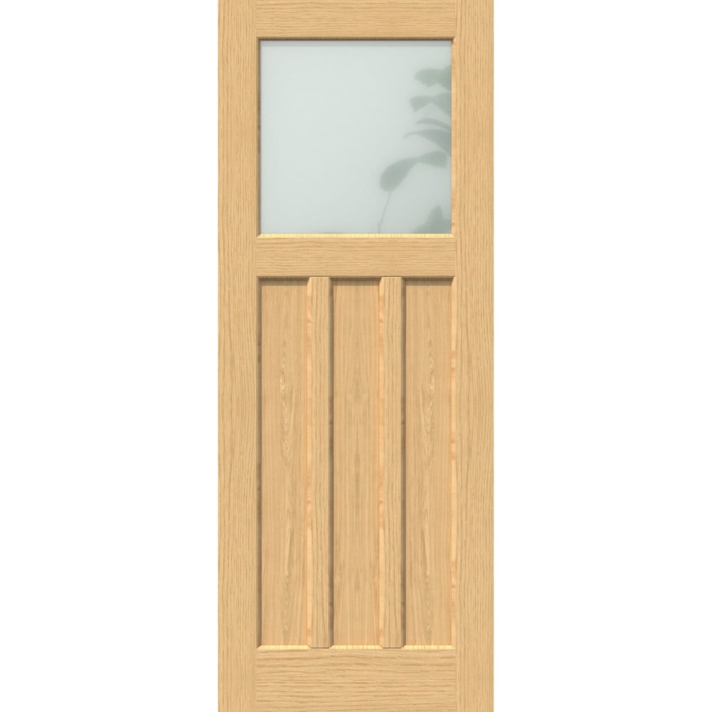 Green & Taylor Oak 1930s 3 Panel Frosted Glazed Internal Door 1981 x 762mm Image