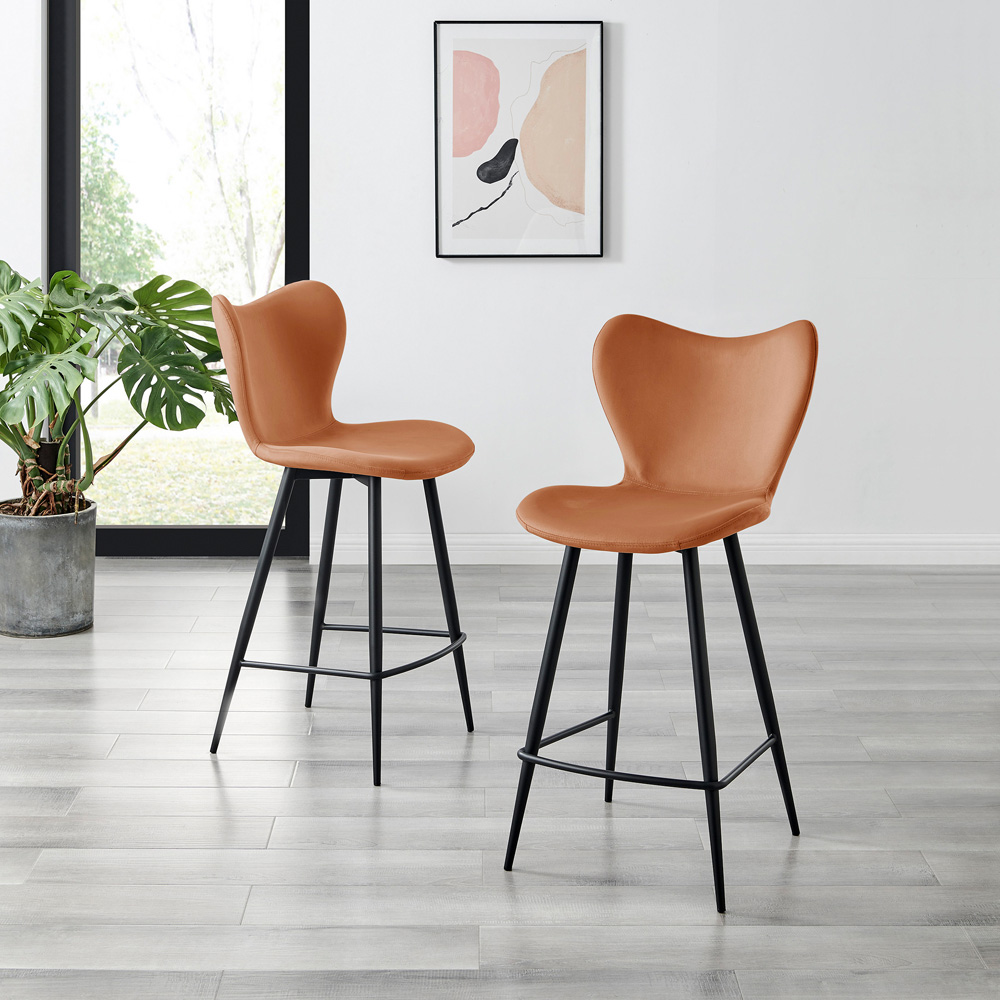 Furniturebox Mandy Orange and Black Velvet Bar Chair Set of 2 Image 5