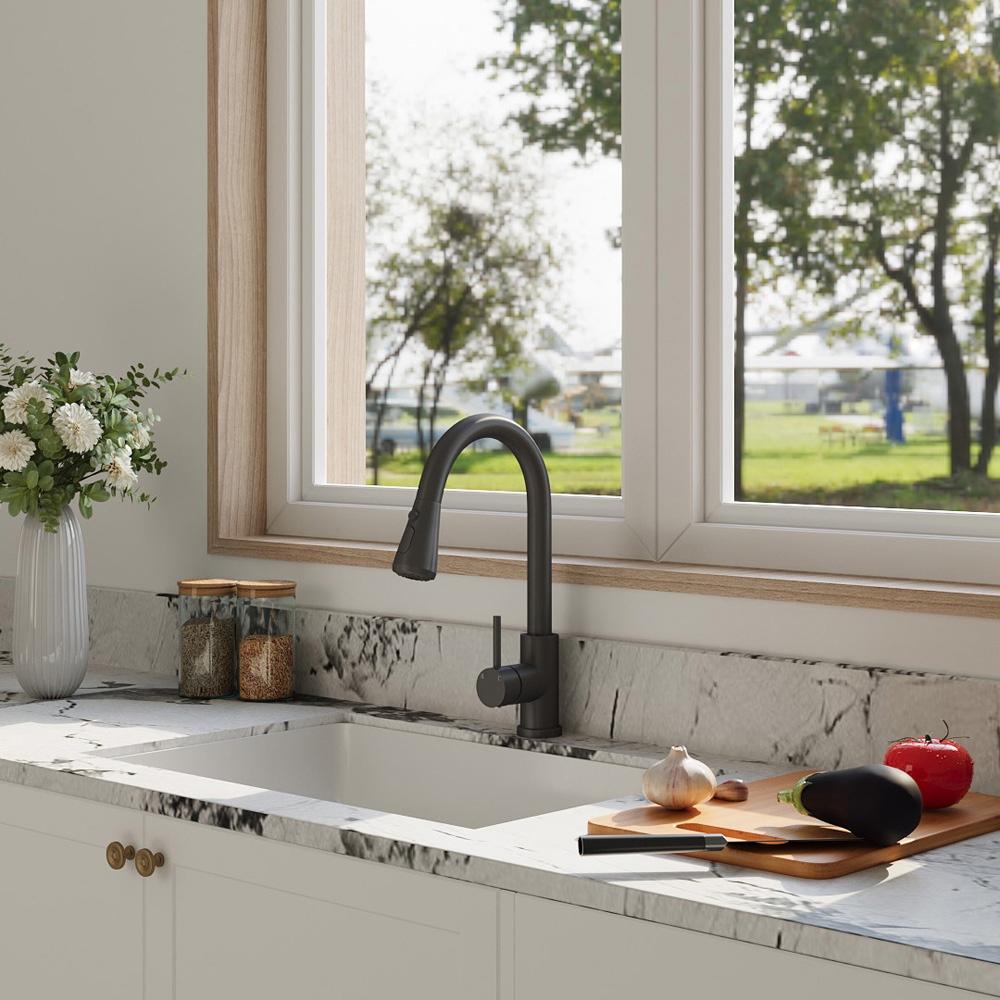 Living and Home Black 304 Stainless Steel Pull Down Sensor Kitchen Faucet with LED Light Image 7