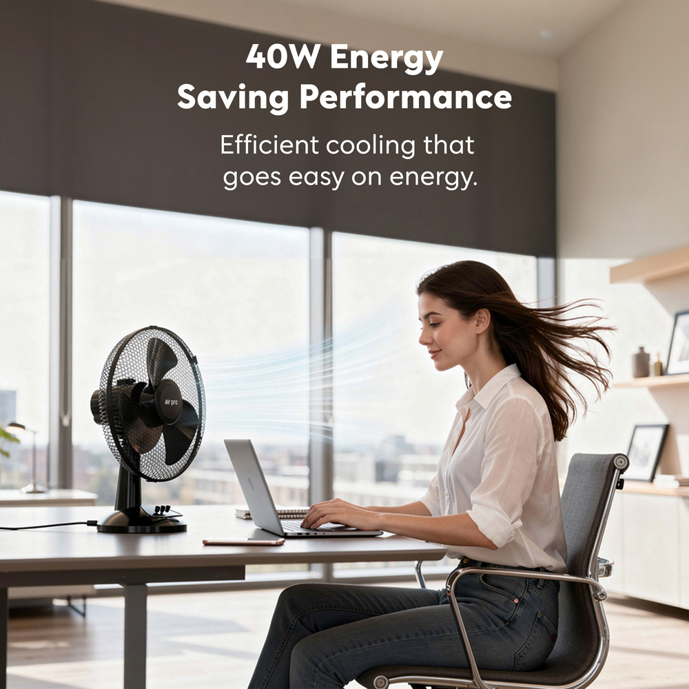 Air Pro Black Oscillating Portable Quiet Desk Fan 12 inch Image 6