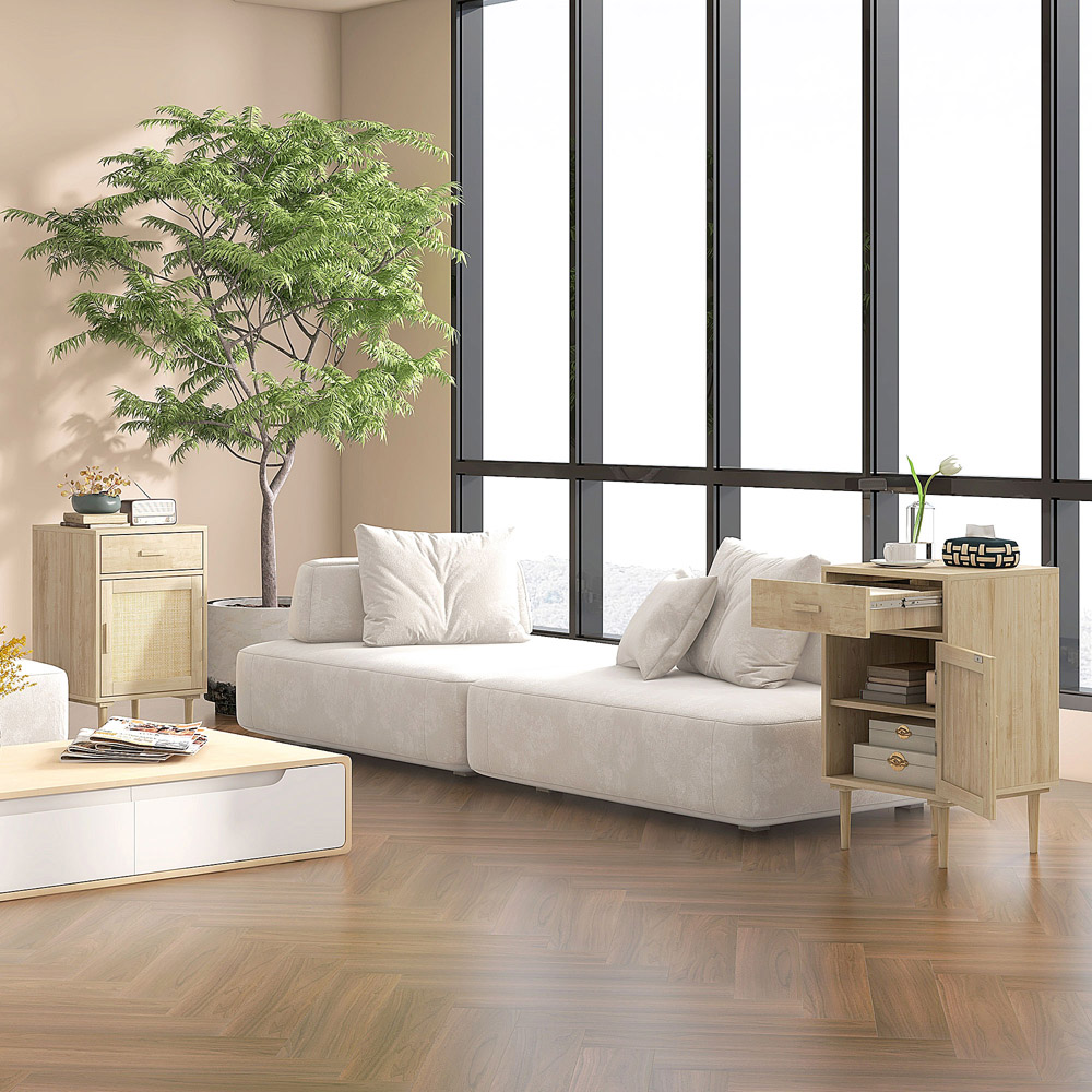 Portland Single Door Single Drawer Rattan Natural Bedside Table Image 4