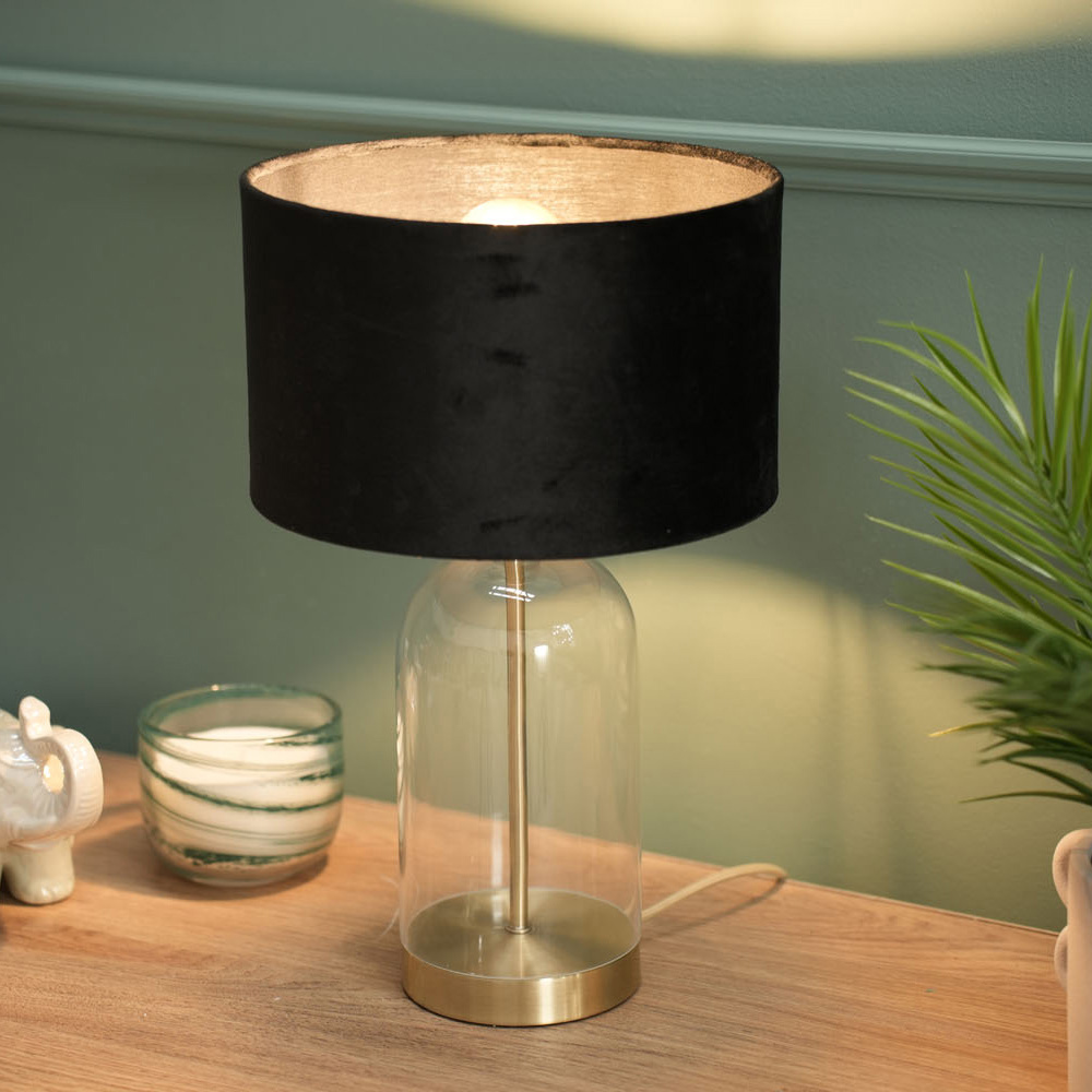 ValueLights Jessy Gold and Black Velvet Shade Glass LED Table Lamp Image 3
