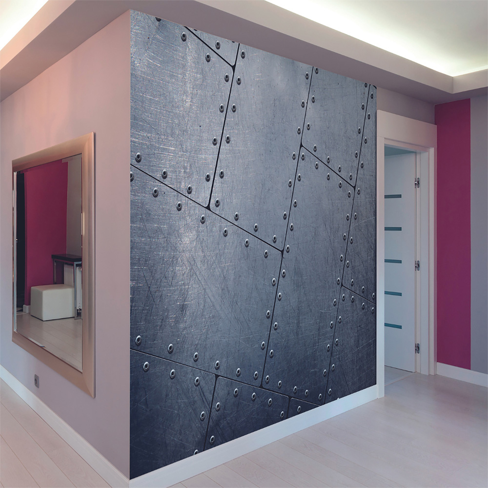 Origin Murals Tiled Metal Grey Wall Mural Image 1