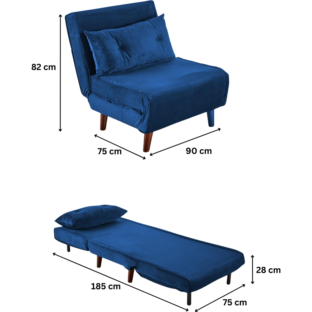 Home Source Morella Single Seater Blue Velvet Folding Sofa Bed with Pillow Image 9