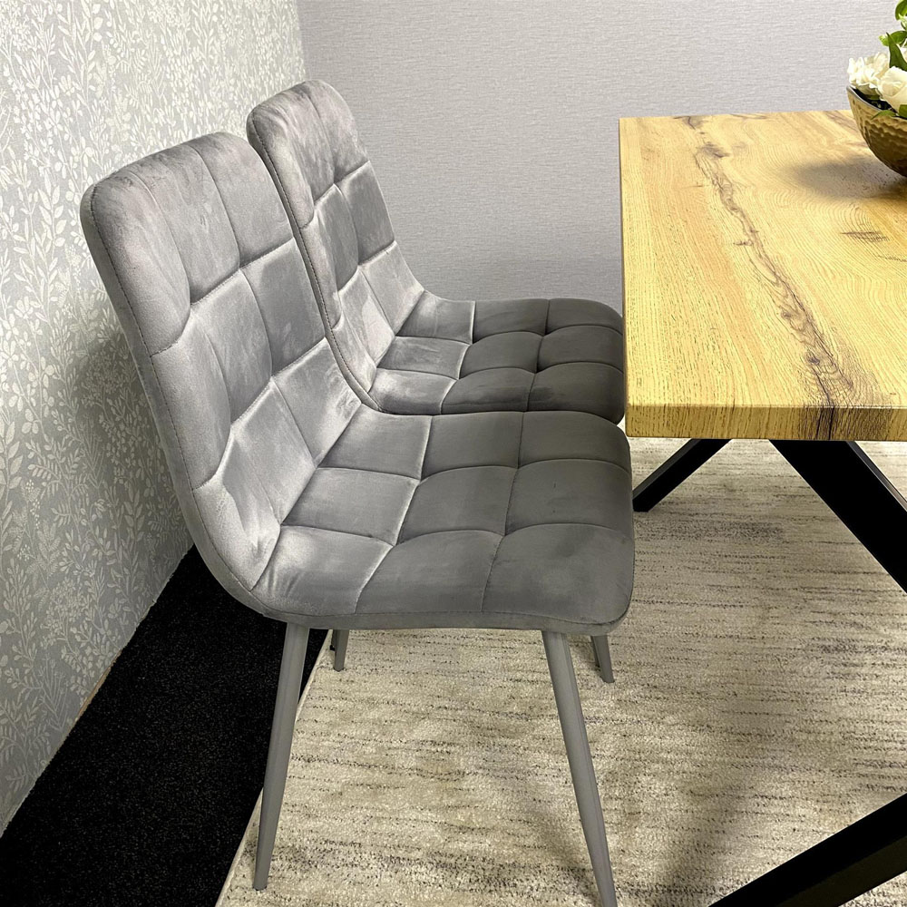 Portland 4 Seater Grey and Black Dining Table Set with Velvet Chairs and Padded Bench Image 4