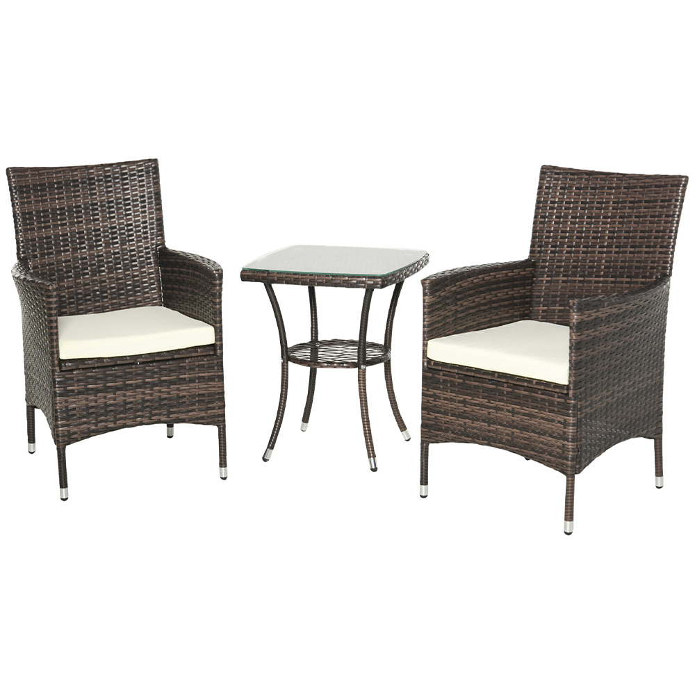 Outsunny Garden Rattan Bistro Set Brown Image 2