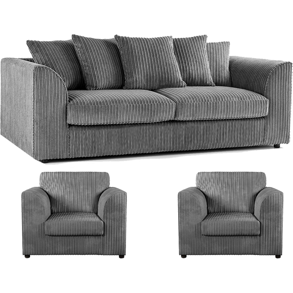 Luxor 5 Seater Grey Jumbo Cord Scatter Back Sofa Suite Image 2