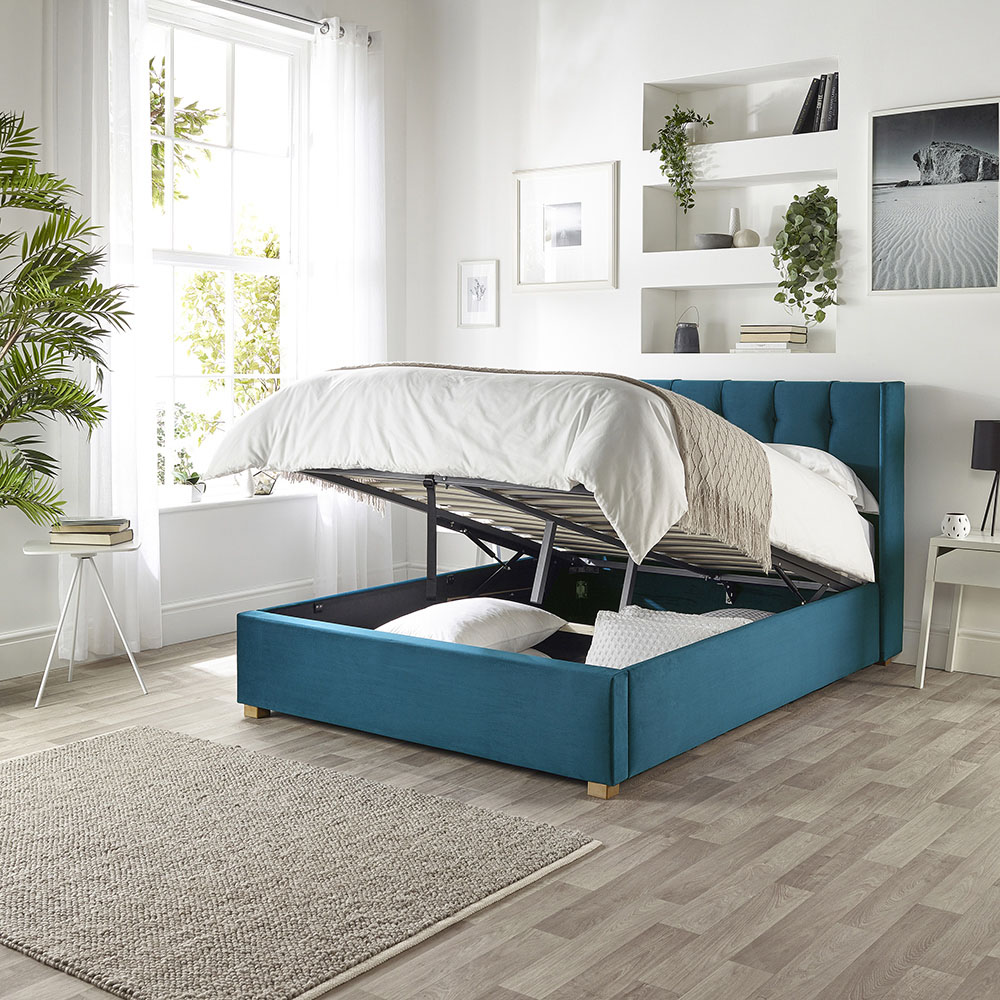 Catherine Lansfield Utopia Double Emerald Velvet Ottoman Wing Bed Image 3