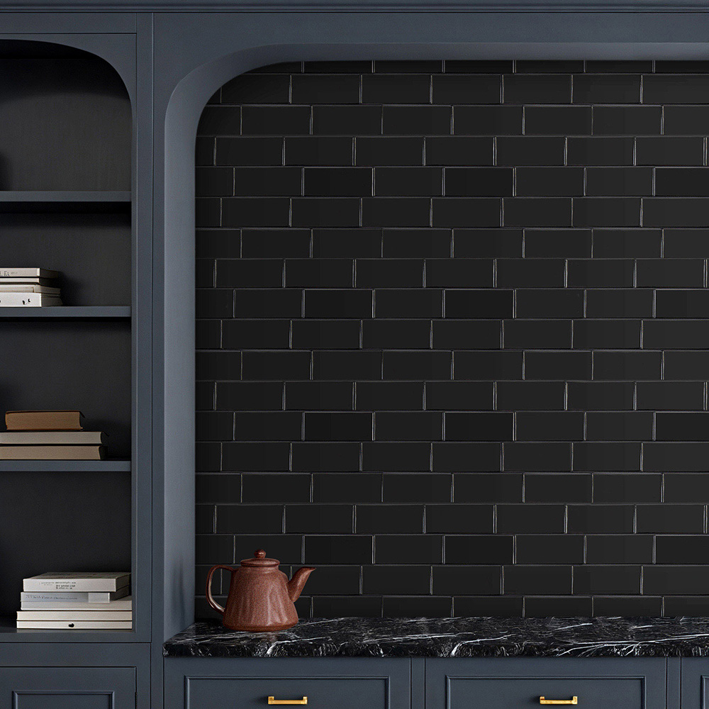 Living and Home Brick Effect Black Rectangle Self Adhesive Wall Sticker 10 Pack Image 8