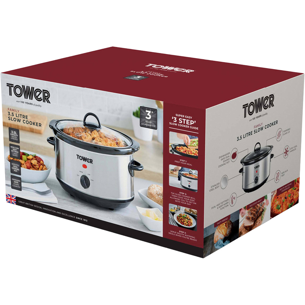 Tower T16039Y Silver Stainless Steel Slow Cooker 3.5L Image 2