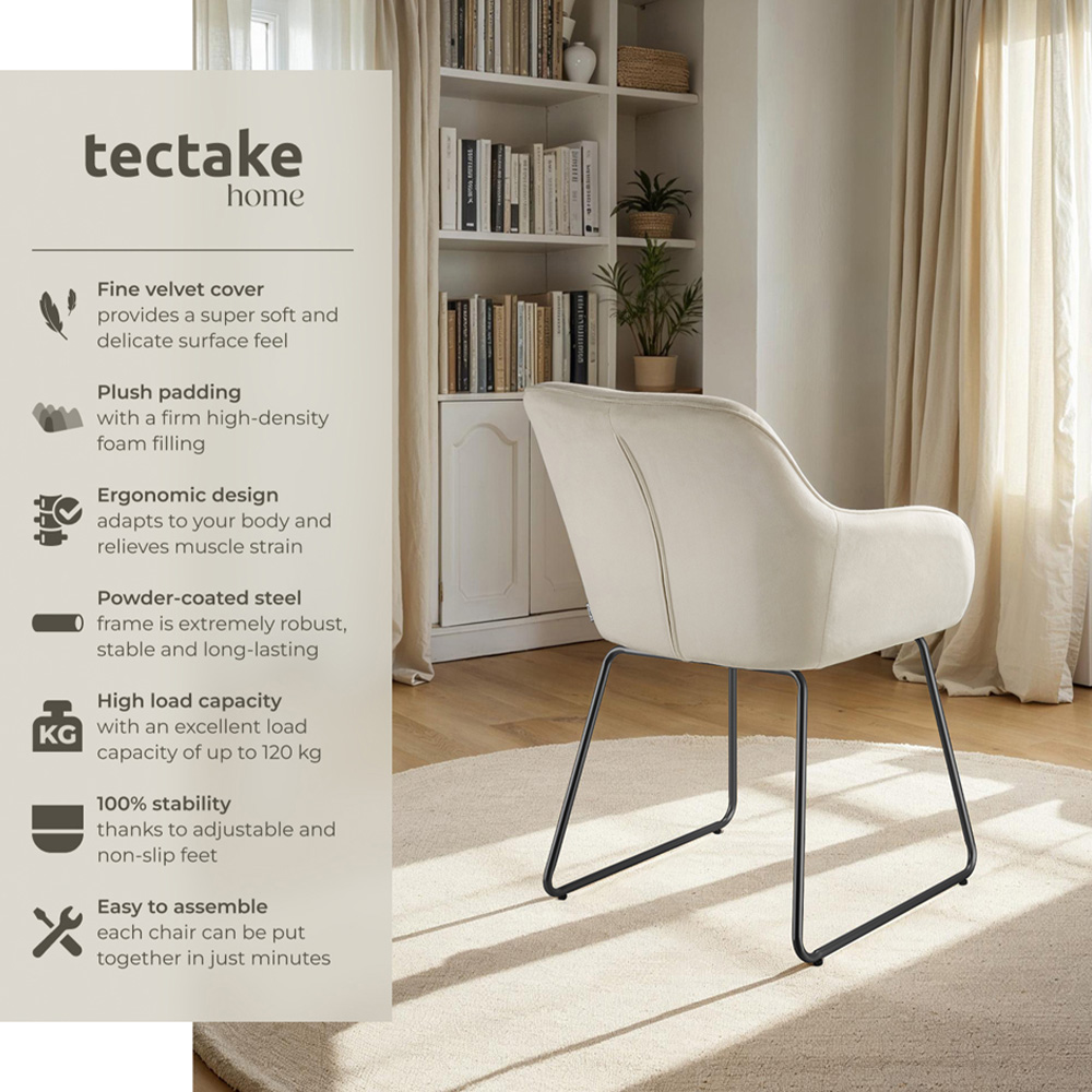 tectake Jeane Set of 4 Cream and Black Velvet Look Dining Chair Image 3