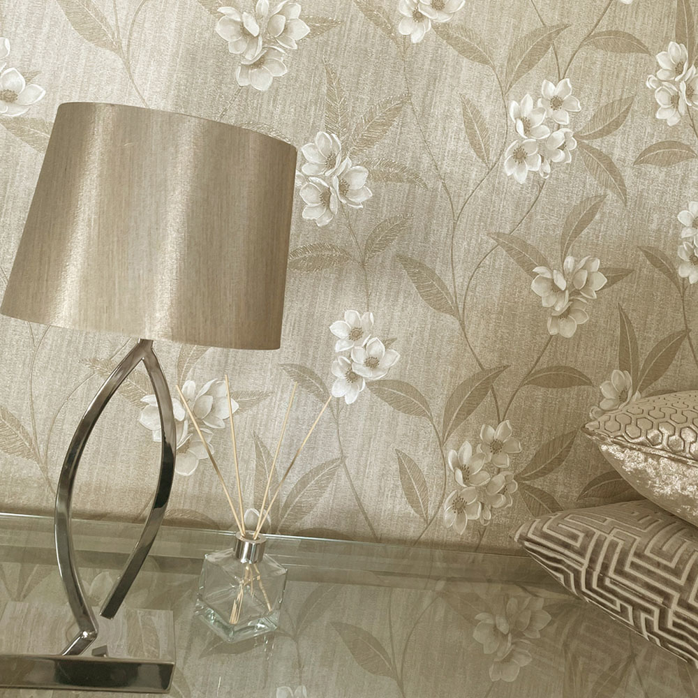 Belgravia Decor Giovanna Floral Cream Beige Wallpaper Image 5