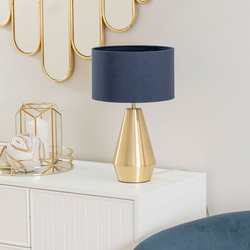 ValueLights Jax Navy Blue Shade Antique Brass Touch LED Table Lamp Image 5