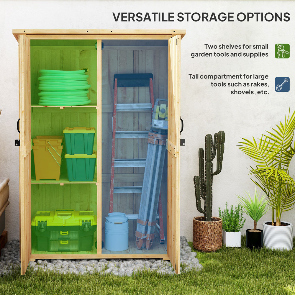 Outsunny 5.4 x 3.8ft Natural Double Door Wooden Tool Storage Cabinet Image 8