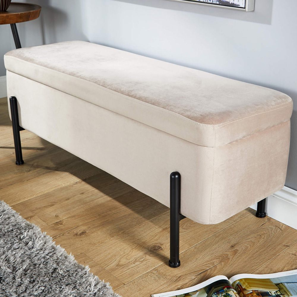 Home Source Oasis Grey Velvet Storage Ottoman with Metal Legs Image 1