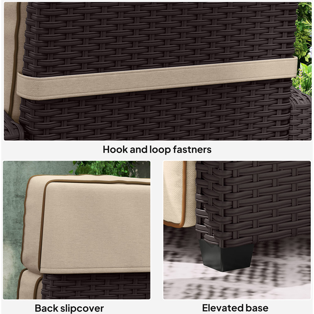 Outsunny Dark Brown and Khaki Rattan Garden Recliner Sun Lounger with Flip Table Image 8